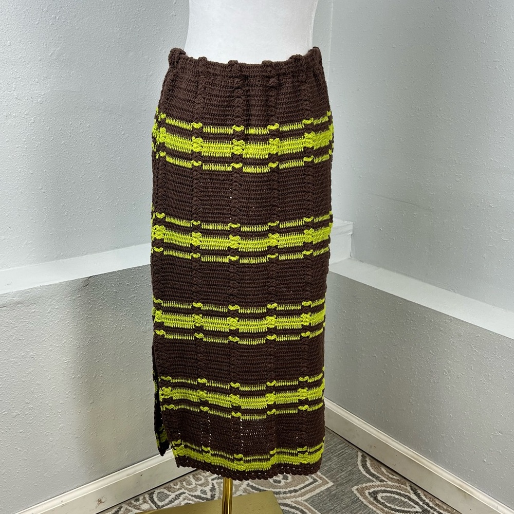 Free People Beach Oversized XS Donni Knit Crochet Skirt Green And Brown